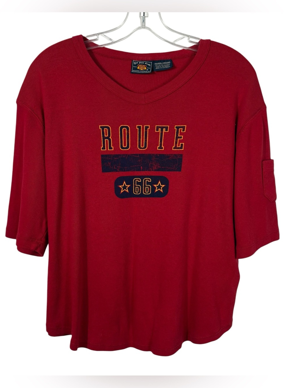 Route 66 Vintage Y2K Red Short Sleeve Relaxed Fit Sleeve Pocket Graphic Tee M